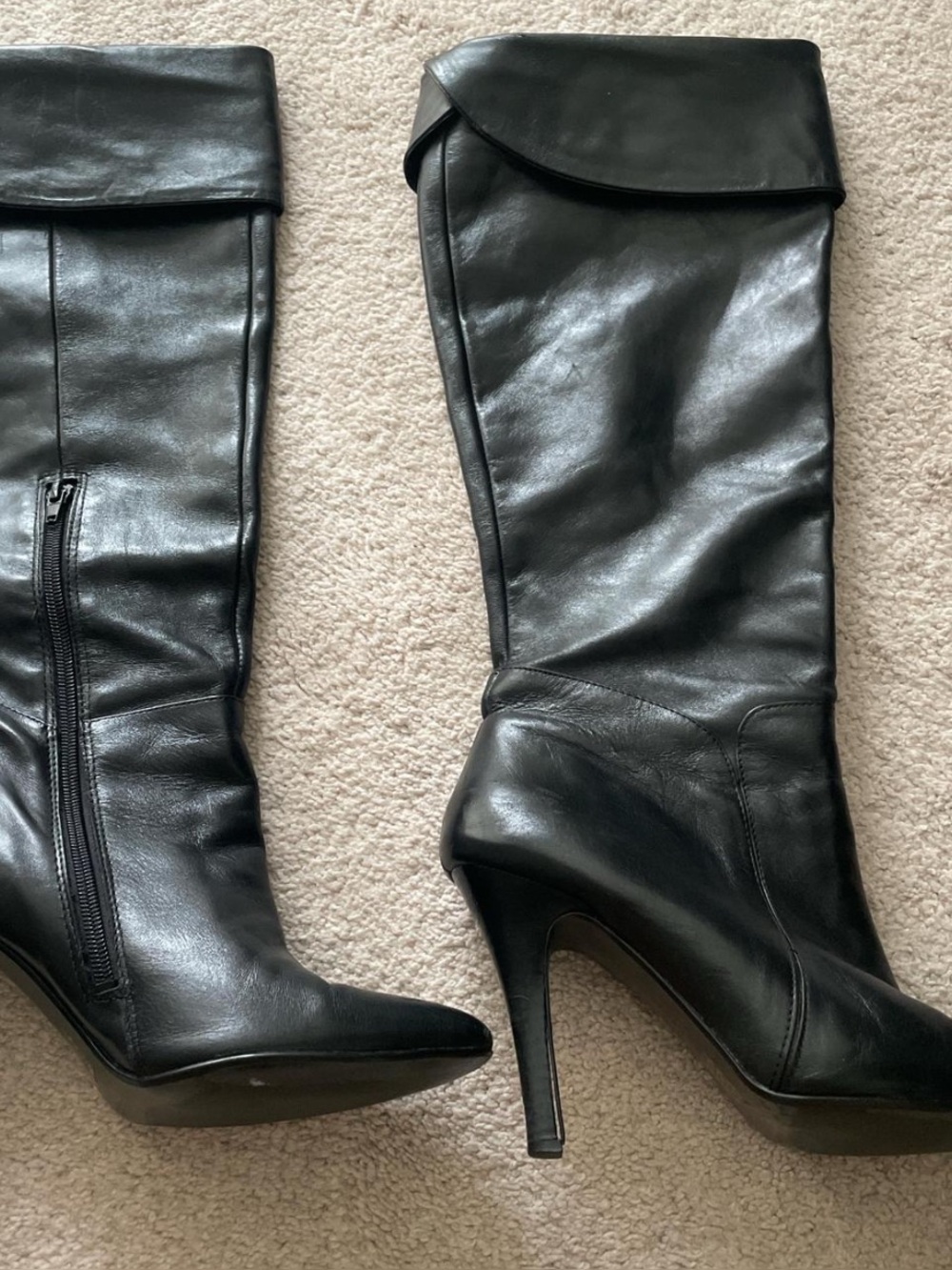 Single Black Leather High-Heel Boots